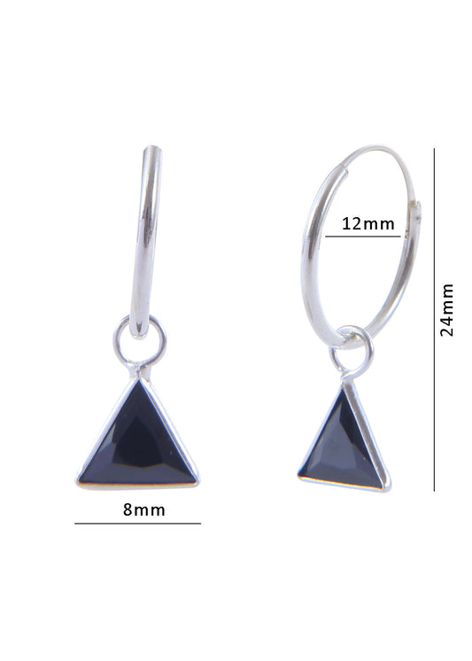 Pair of Black Triangle shape Cz Earring in 92.5 Sterling Silver 12 MM Hoop