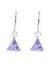 Pair of Light Purple Triangle shape Cz Earring in 92.5 Sterling Silver 12 MM Hoop