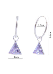 Pair of Light Purple Triangle shape Cz Earring in 92.5 Sterling Silver 12 MM Hoop