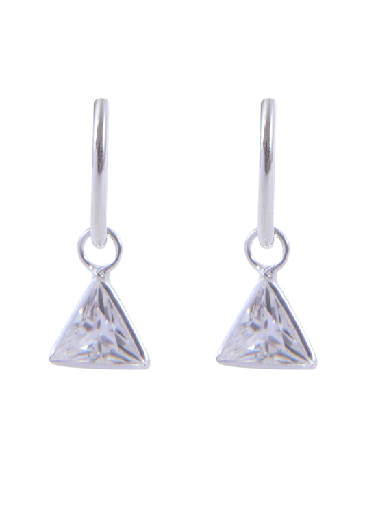 Pair of White Triangle shape Cz Earring in 92.5 Sterling Silver 12 MM Hoop