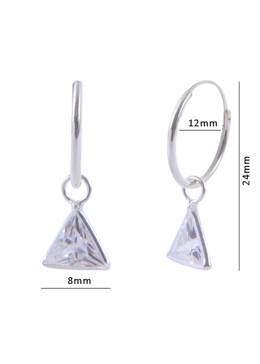 Pair of White Triangle shape Cz Earring in 92.5 Sterling Silver 12 MM Hoop