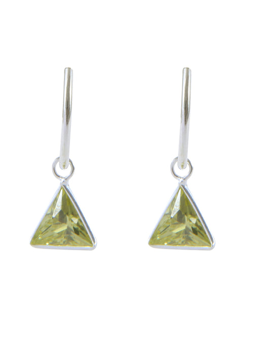 Pair of Yellow Triangle shape Cz Earring in 92.5 Sterling Silver 12 MM Hoop - Default Title - Abhooshan