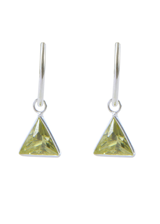 Pair of Yellow Triangle shape Cz Earring in 92.5 Sterling Silver 12 MM Hoop