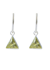 Pair of Yellow Triangle shape Cz Earring in 92.5 Sterling Silver 12 MM Hoop