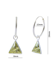 Pair of Yellow Triangle shape Cz Earring in 92.5 Sterling Silver 12 MM Hoop