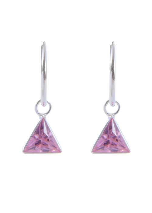 Pair of Pink Triangle shape Cz Earring in 92.5 Sterling Silver 12 MM Hoop - Default Title - Abhooshan