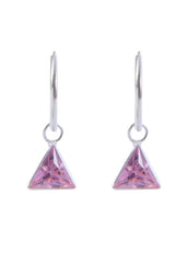 Pair of Pink Triangle shape Cz Earring in 92.5 Sterling Silver 12 MM Hoop