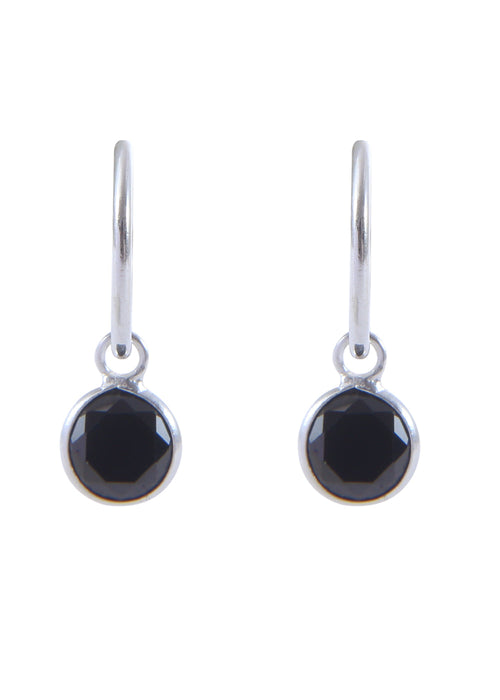 Pair of Black Round shape Cz Earring in 92.5 Sterling Silver 12 MM Hoop - Default Title - Abhooshan