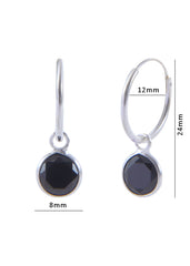 Pair of Black Round shape Cz Earring in 92.5 Sterling Silver 12 MM Hoop