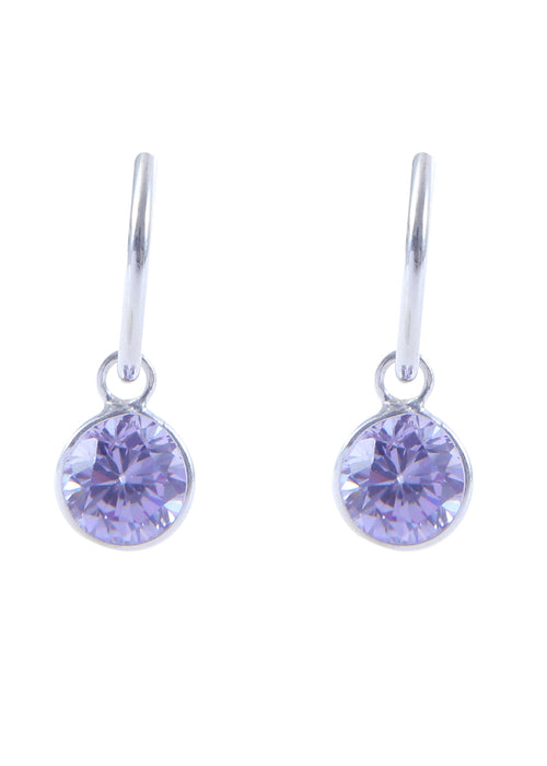 Pair of Light Purple Round shape Cz Earring in 92.5 Sterling Silver 12 MM Hoop - Default Title - Abhooshan