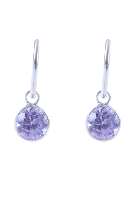 Pair of Light Purple Round shape Cz Earring in 92.5 Sterling Silver 12 MM Hoop