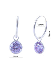 Pair of Light Purple Round shape Cz Earring in 92.5 Sterling Silver 12 MM Hoop