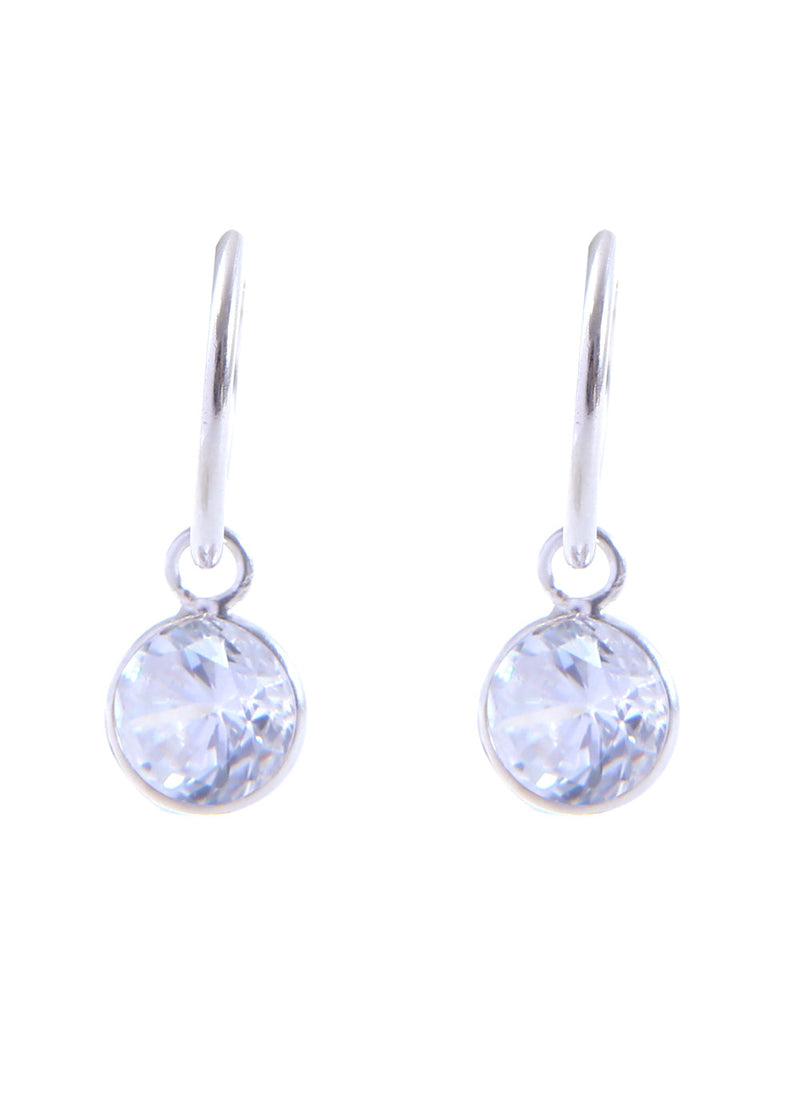 Pair of White Round shape Cz Earring in 92.5 Sterling Silver 12 MM Hoop