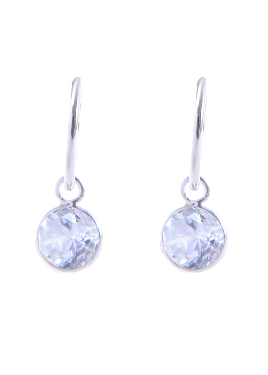 Pair of White Round shape Cz Earring in 92.5 Sterling Silver 12 MM Hoop