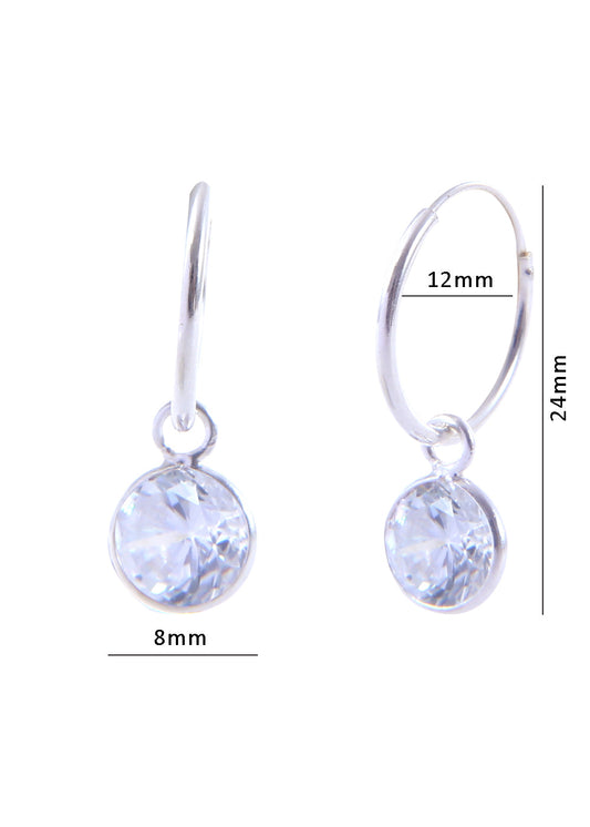 Pair of White Round shape Cz Earring in 92.5 Sterling Silver 12 MM Hoop