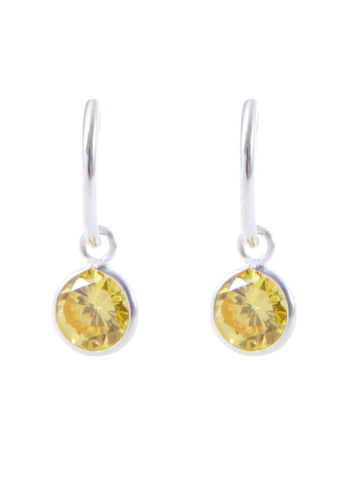 Pair of Yellow Round shape Cz Earring in 92.5 Sterling Silver 12 MM Hoop - Default Title - Abhooshan