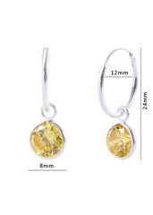 Pair of Yellow Round shape Cz Earring in 92.5 Sterling Silver 12 MM Hoop