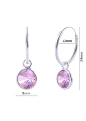 Pair of Pink Round shape Cz Earring in 92.5 Sterling Silver 12 MM Hoop