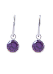 Pair of Dark Purple Round shape Cz Earring in 92.5 Sterling Silver 12 MM Hoop