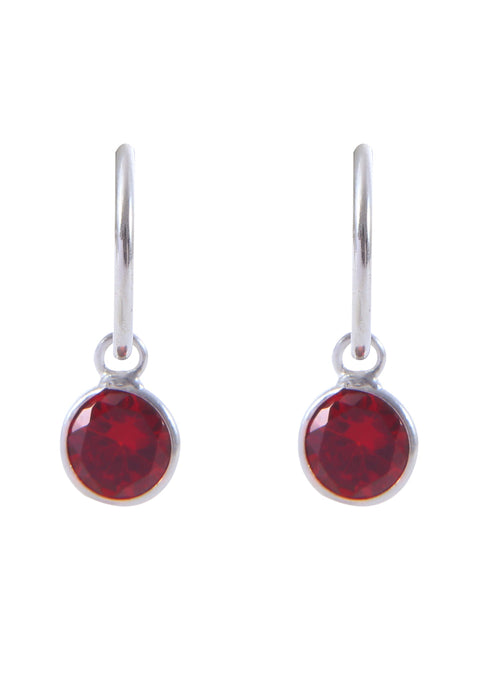 Pair of Red Round shape Cz Earring in 92.5 Sterling Silver 12 MM Hoop - Default Title - Abhooshan