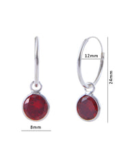 Pair of Red Round shape Cz Earring in 92.5 Sterling Silver 12 MM Hoop