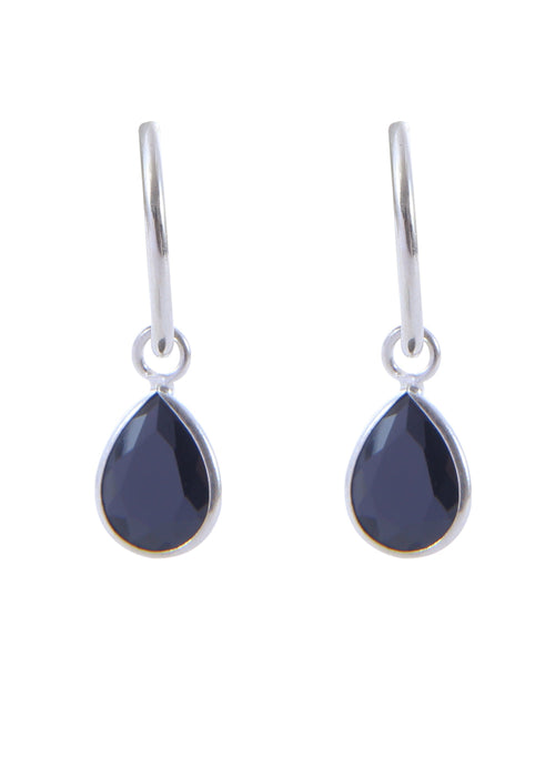 Pair of Black Pear shape Cz Earring in 92.5 Sterling Silver 12 MM Hoop - Default Title - Abhooshan