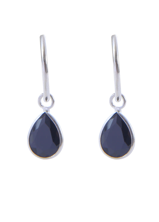 Pair of Black Pear shape Cz Earring in 92.5 Sterling Silver 12 MM Hoop