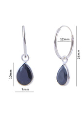 Pair of Black Pear shape Cz Earring in 92.5 Sterling Silver 12 MM Hoop