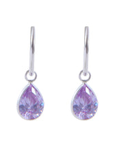 Pair of Light Purple Pear shape Cz Earring in 92.5 Sterling Silver 12 MM Hoop