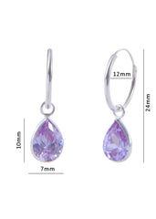 Pair of Light Purple Pear shape Cz Earring in 92.5 Sterling Silver 12 MM Hoop