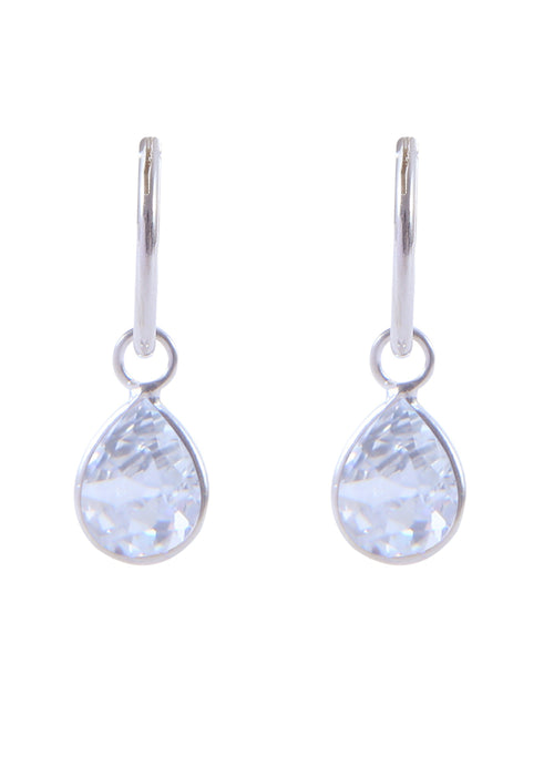 Pair of White Pear shape Cz Earring in 92.5 Sterling Silver 12 MM Hoop - Default Title - Abhooshan