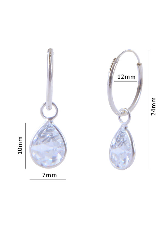 Pair of White Pear shape Cz Earring in 92.5 Sterling Silver 12 MM Hoop