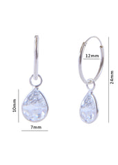 Pair of White Pear shape Cz Earring in 92.5 Sterling Silver 12 MM Hoop