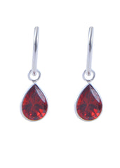 Pair of Red Pear shape Cz Earring in 92.5 Sterling Silver 12 MM Hoop