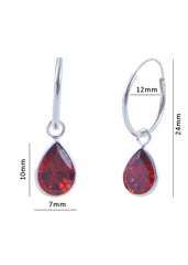 Pair of Red Pear shape Cz Earring in 92.5 Sterling Silver 12 MM Hoop