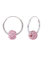 Pure 92.5 Sterling Silver 12 mm Hoop Earring with Pink Crystals Balls