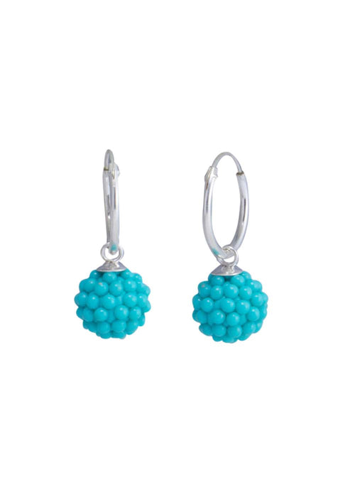 Designer Round Aqua Blue Turquoise Micro Pearl Ball with 925 Sterling Silver 12 MM hoop - Default Title - Abhooshan