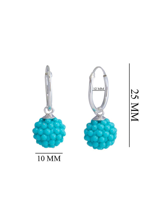 Designer Round Aqua Blue Turquoise Micro Pearl Ball with 925 Sterling Silver 12 MM hoop