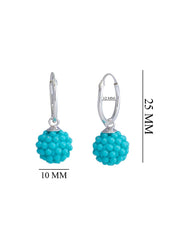 Designer Round Aqua Blue Turquoise Micro Pearl Ball with 925 Sterling Silver 12 MM hoop