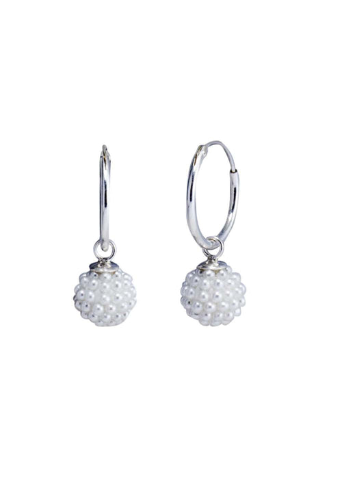 Designer Round Micro Pearl Ball with 92.5 Sterling Silver 12 MM hoop - Default Title - Abhooshan