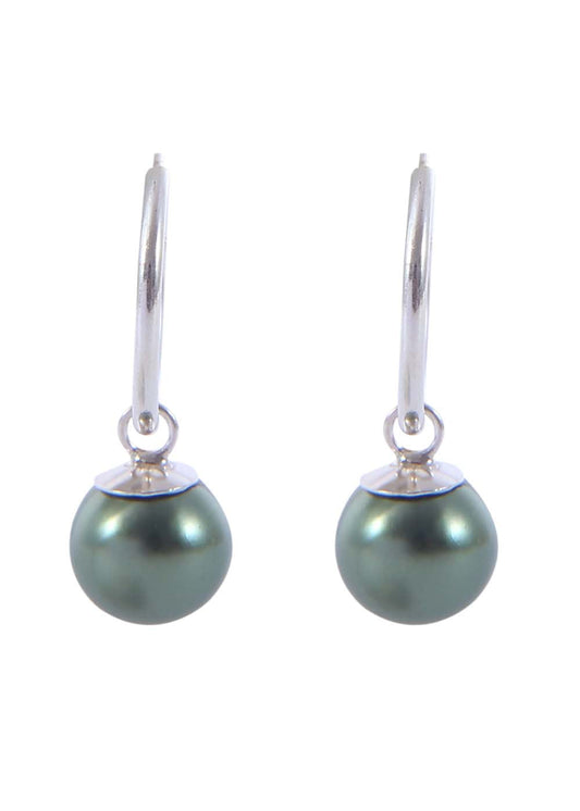 Pair of Green colour Pearl Hangings in 92.5 Sterling Silver 12 MM Hoop