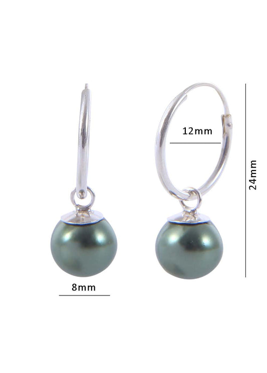 Pair of Green colour Pearl Hangings in 92.5 Sterling Silver 12 MM Hoop