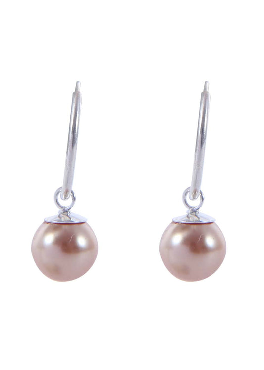 Pair of Golden colour Pearl Hangings in 92.5 Sterling Silver 12 MM Hoop