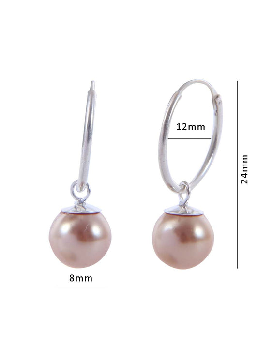 Pair of Golden colour Pearl Hangings in 92.5 Sterling Silver 12 MM Hoop