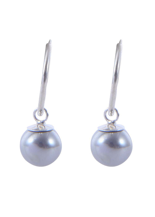 Pair of Silver colour Pearl Hangings in 92.5 Sterling Silver 12 MM Hoop - Default Title - Abhooshan