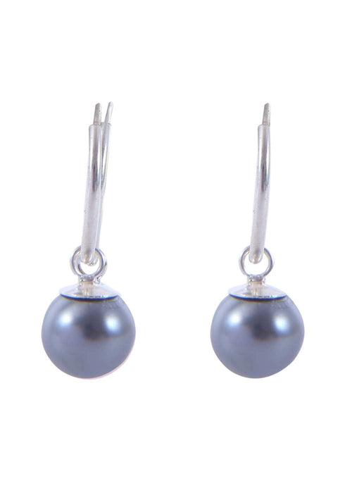 Pair of Steel Grey colour Pearl Hangingsin 92.5 Sterling Silver 12 MM Hoop - Default Title - Abhooshan