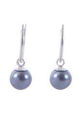 Pair of Steel Grey colour Pearl Hangingsin 92.5 Sterling Silver 12 MM Hoop