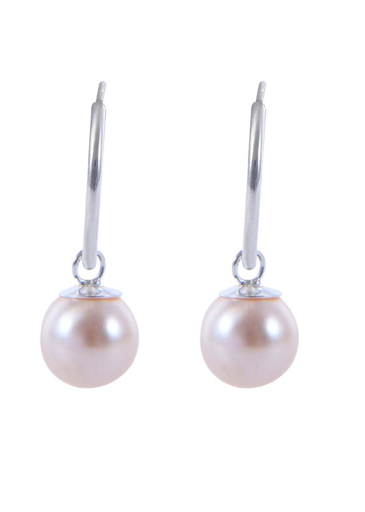 Pair of Creme colour Pearl Hangings in 92.5 Sterling Silver 12 MM Hoop