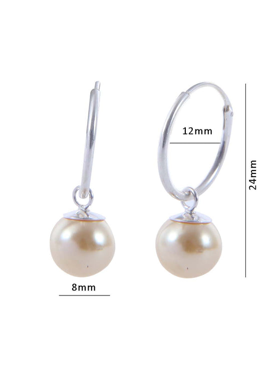 Pair of Yellow Golden colour Pearl Hangings in 92.5 Sterling Silver 12 MM Hoop