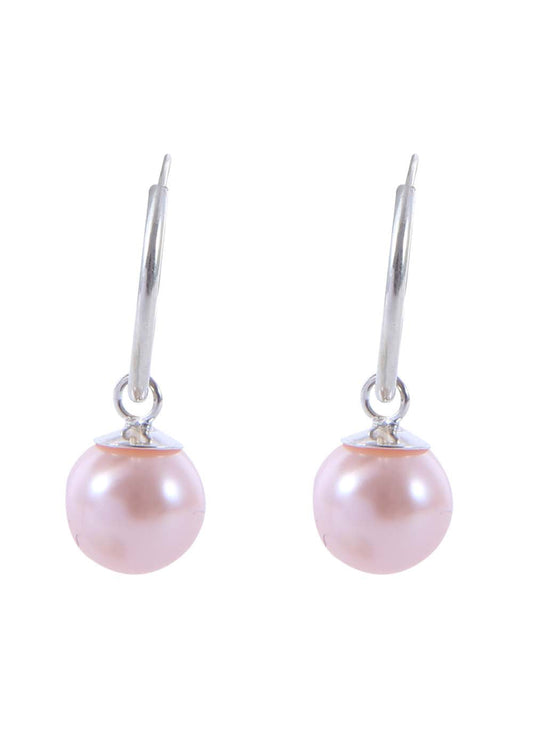 Pair of Pink colour Pearl Hangings in 92.5 Sterling Silver 12 MM Hoop